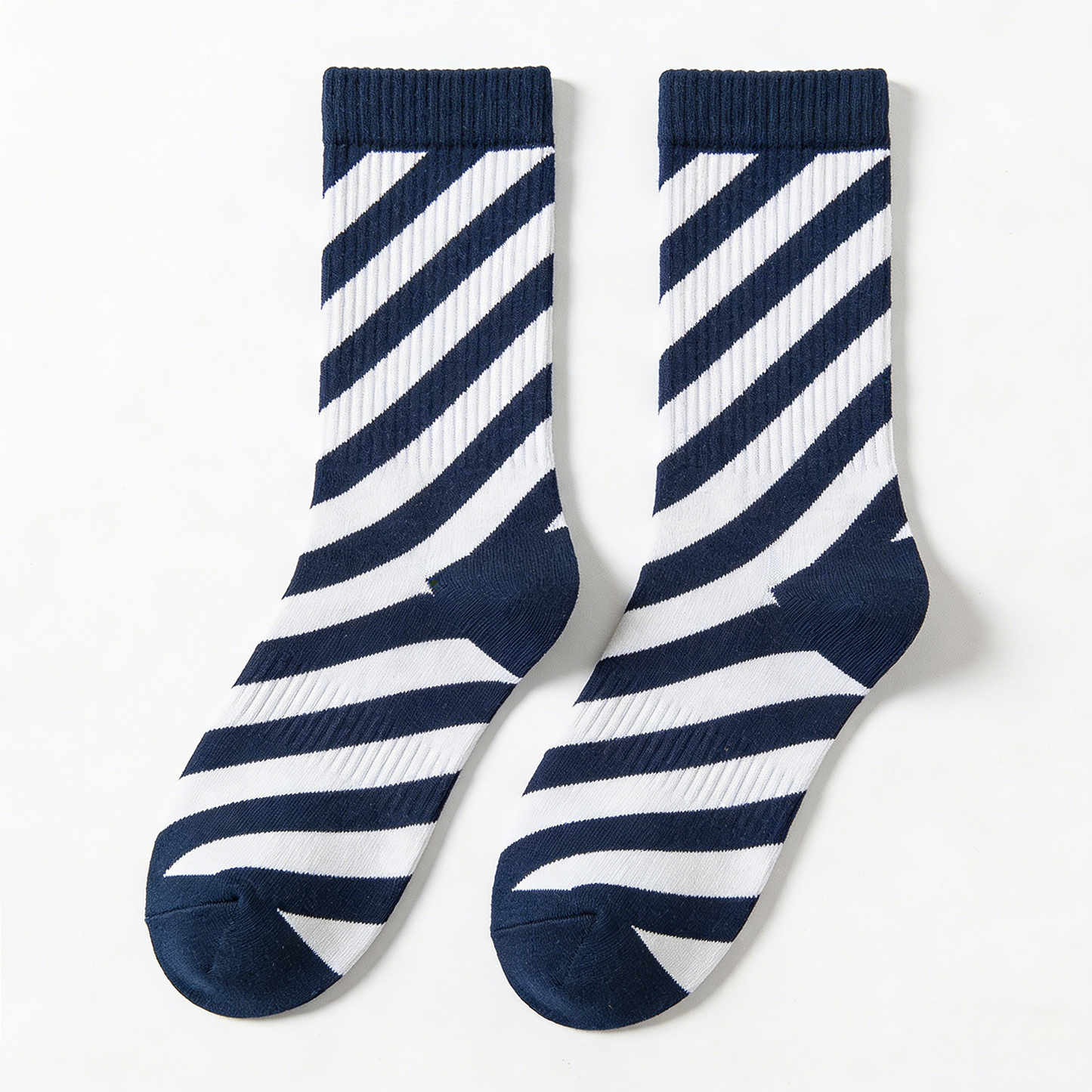 Navy blue and white striped socks