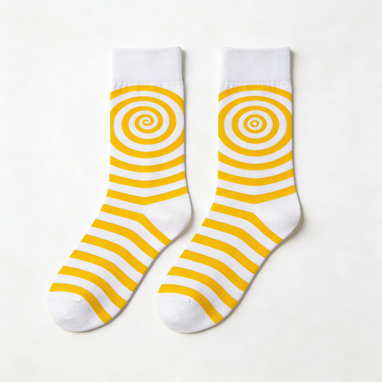 Yellow and White Spiral Striped Socks