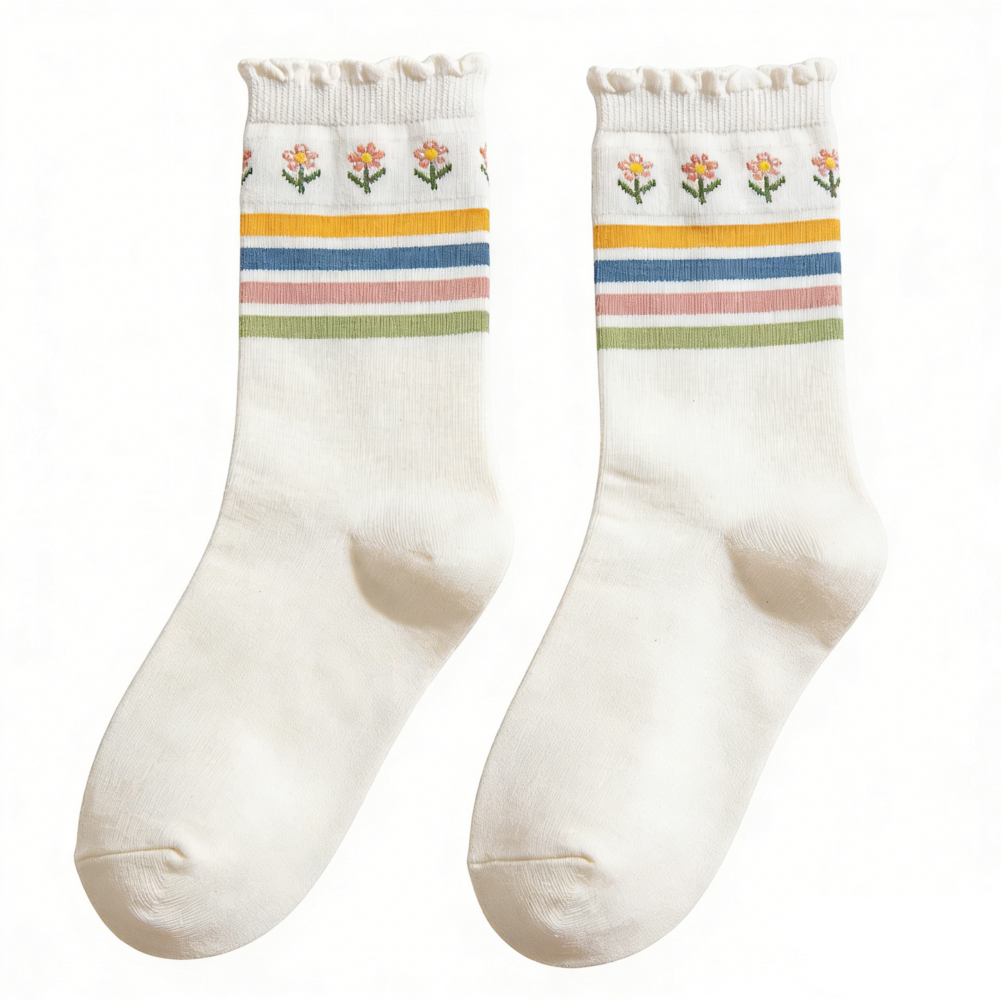 White Striped Mid-Calf Socks
