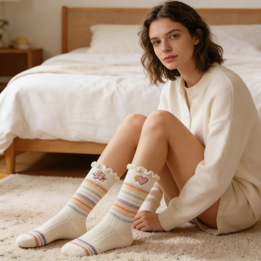 Rainbow Striped Ruffled Socks