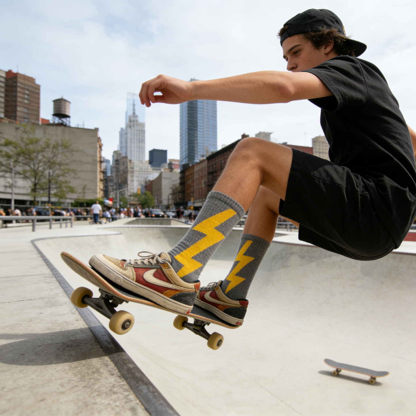 Gray with Yellow Lightning Bolt Crew Socks