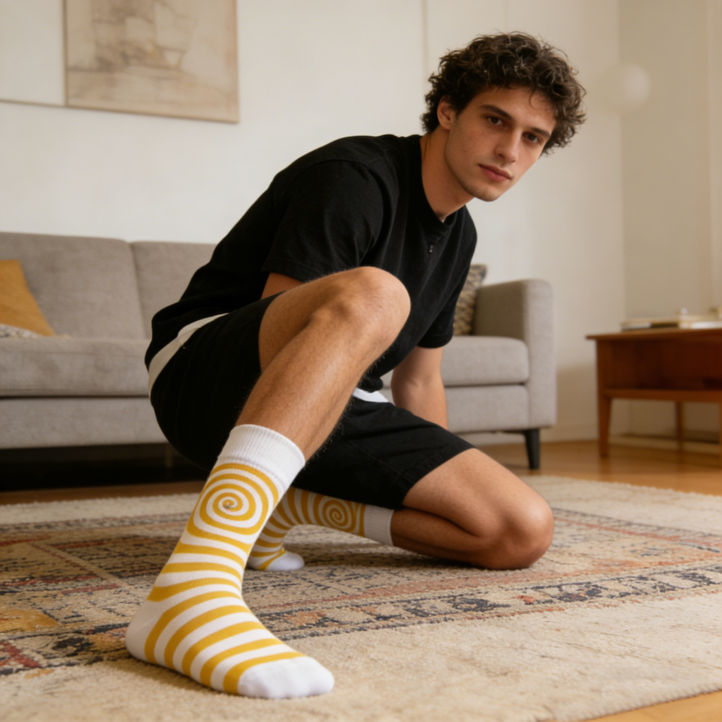 Yellow and White Spiral Striped Socks