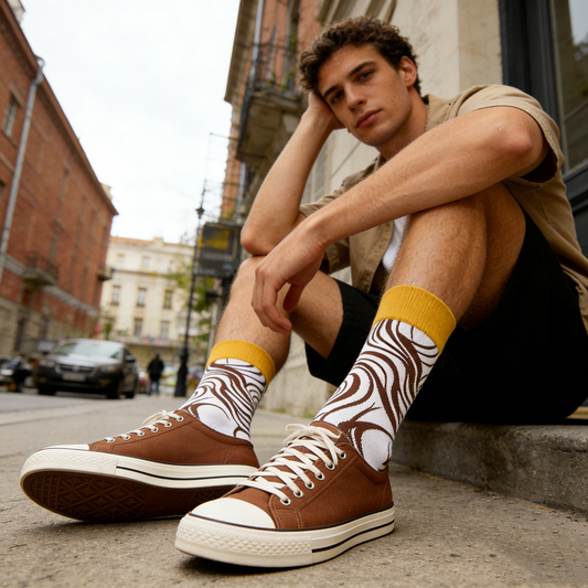 Brown and White Swirling Socks