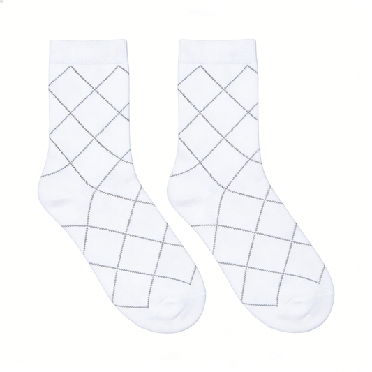 White Striped Gray Mesh Socks