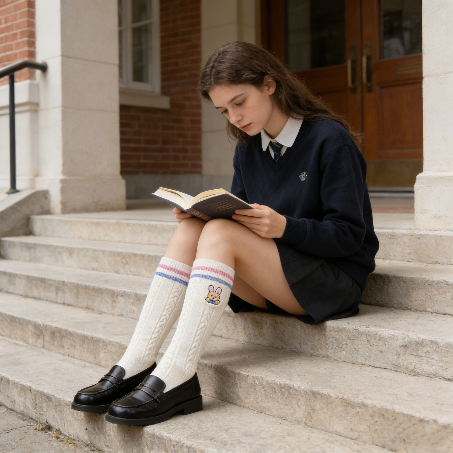 Rabbit Embroidered Mid-Calf Socks