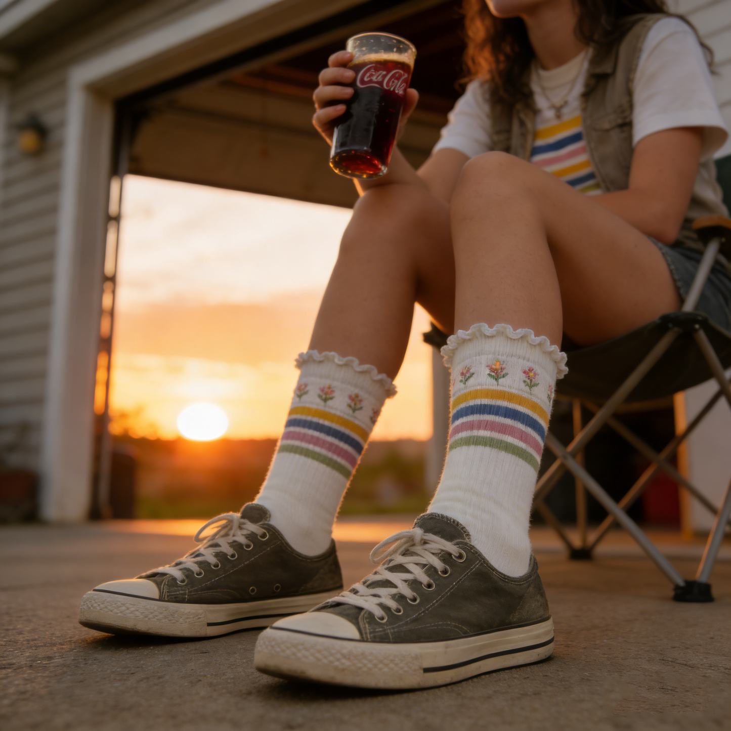 White Striped Mid-Calf Socks
