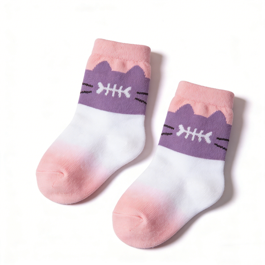Pinkish-Purple Cat-Shaped Fishbone Socks