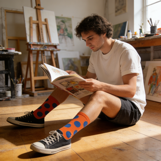 Orange Socks With Blue Polka Dots