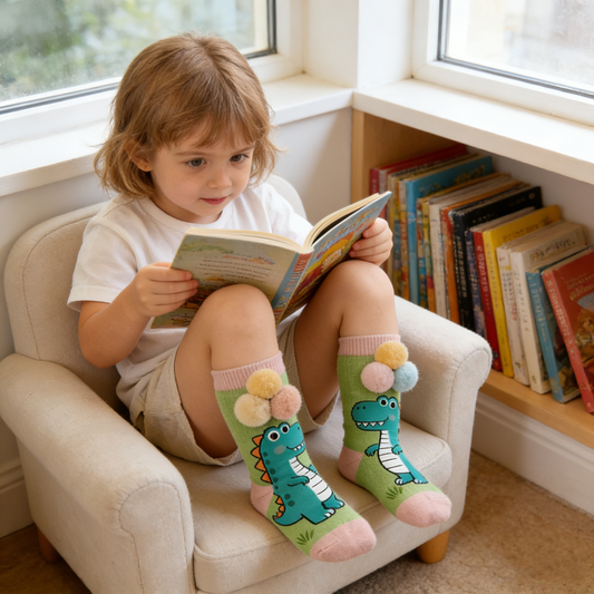 Dinosaur Pom-Pom Color Block Socks