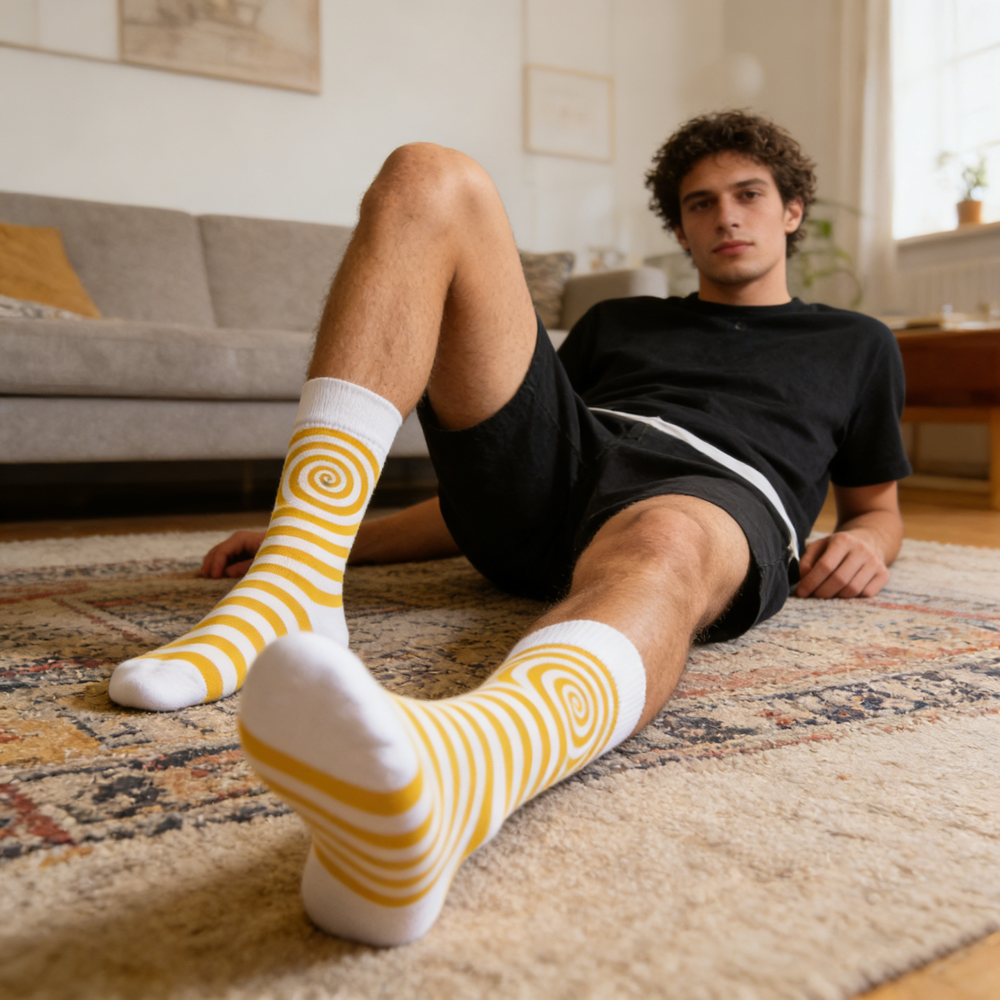 Yellow and White Spiral Striped Socks