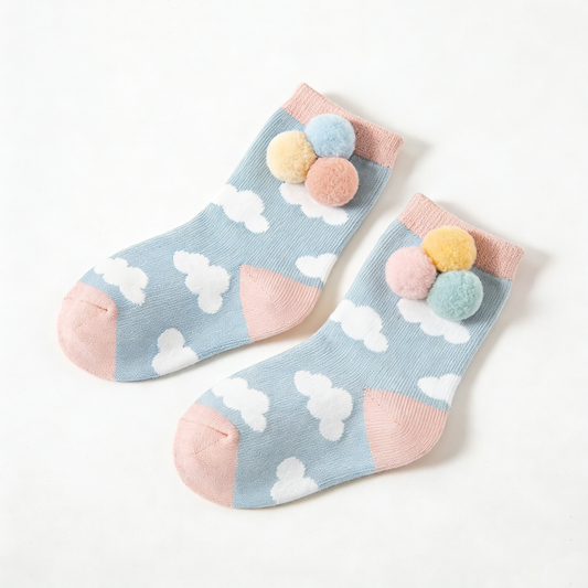 Cloud Pom-Pom Color Block Socks