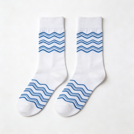 White Striped Blue Wavy Socks