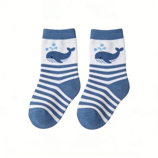Navy Blue and White Striped Whale Socks