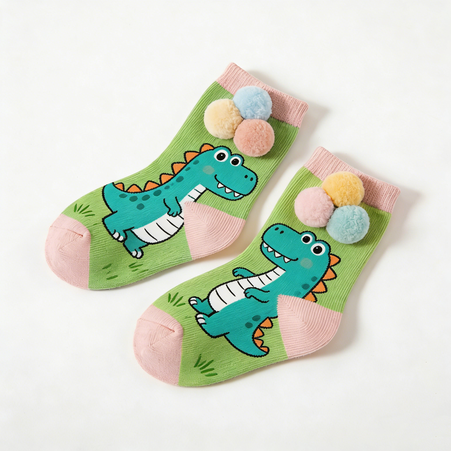Dinosaur Pom-Pom Color Block Socks